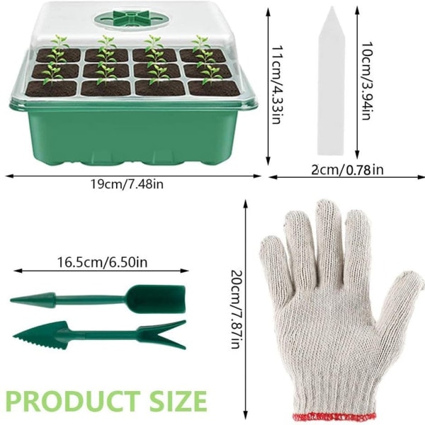 Mini Växthus för Växter Inomhusbricka Mini Växthus för Växter Groddbricka Plantskola Odla Låda Hållbar - Med 2 Verktyg, 5 Etiketter, 1 Handske