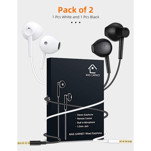[2 par] MAS CARNEY WH8 Kablet Håndfri Headset, Ergonomisk Stereo Øretelefon med Mikrofon, Universal 3,5 mm Jack Kablede Hovedtelefoner