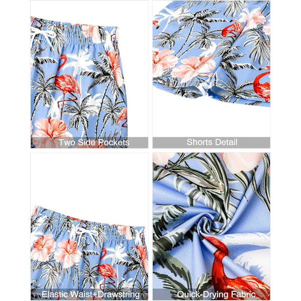 Herr Hawaiian skjorta och shorts set Regular Fit kortärmad casual funky strand flamingo skjorta set XXL Blue Flamingo Palm