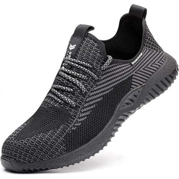 Steel Toe Shoes Bekväma skyddsskor för män Halkfria Steel Toe Sneakers Arbetsskor för män (42) black 42 cm