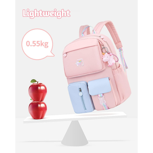 Flickskola Ryggsäck, Barnryggsäck för barn från 6 till 10 år, Flickors Dagis Ryggsäck, Skolryggsäck Rosa Claro