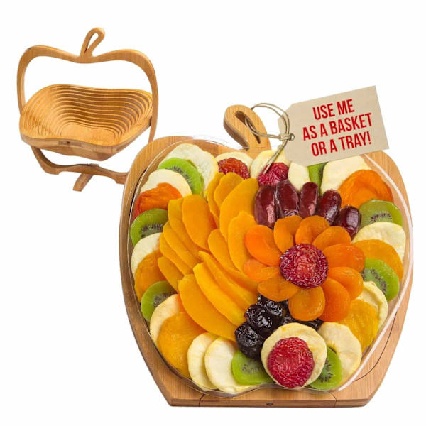 Fruktkorg, torkad frukt presentbricka som kan förvandlas till en korg. Snackbox