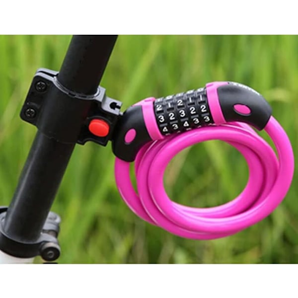 Cykellås Høj Sikkerhed 5-cifret Nulstillelig Kombinations Coiling Kabel Lås Bedst til Cykel Udendørs, 1.2mx12mm Rose