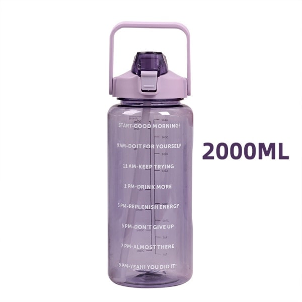 2 liters vannflaske med sugerør Stor bærbar sportsvannflaske Lilla 2000ml Purple