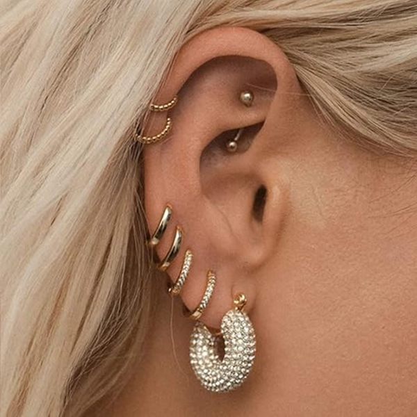 3 par små Huggie Hoop-øreringer sett Hypoallergeniske lette Huggie Hoops-øreringer for kvinner jenter