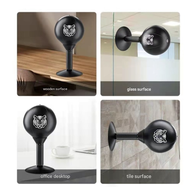 Boxningshastighetsboll för skrivbord med sugkopp, avlastningsboll för barn och vuxna, träningsboll för reaktionsmål, träningsutrustning black