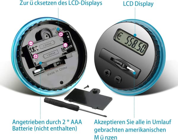 Pengeboks med LCD-skjerm for å telle mynter