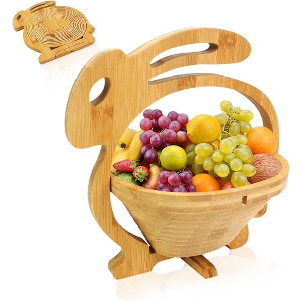 Foldable Fruit Basket Foldable Bamboo Fruit and Vegetable Basket Fruit Bowl Stand Dried Fruit Basket Suitable for Party (Bunny)