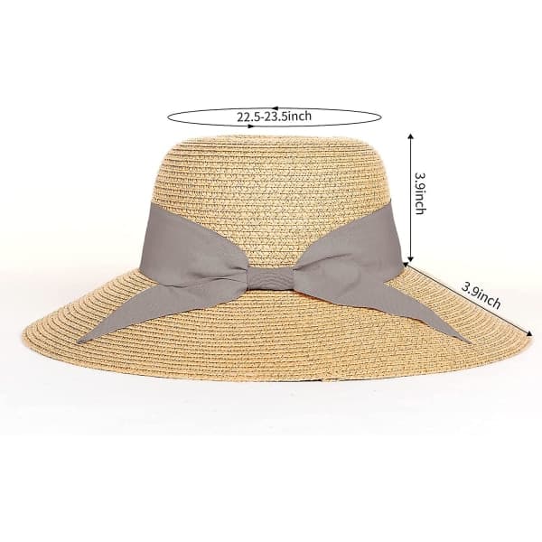 Dame Strand Halm Panama Hat Bred Brede Foldbar Fedora Solhatter For Kvinner Uv Upf 50+ Grå Grey