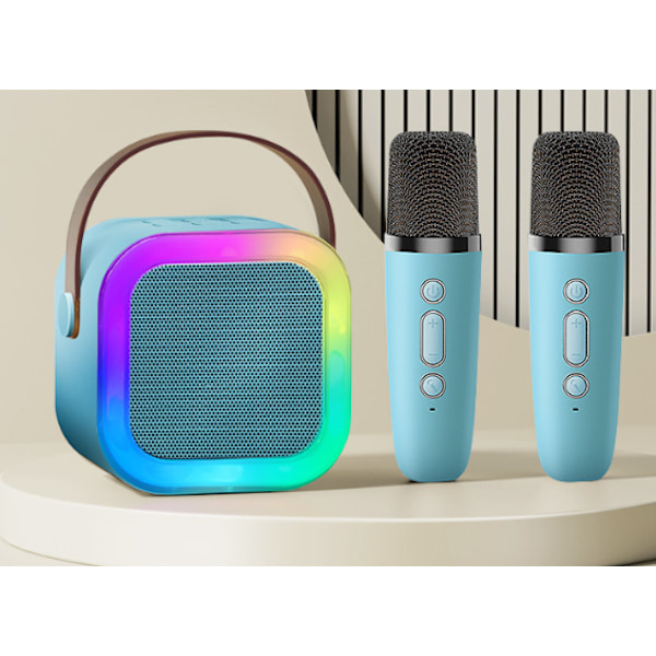 Karaoke Maskine til Børn og Voksne, Bærbar Bluetooth Mini Karaoke Mikrofon Sang Højttaler med 2 Mikrofoner og Lys, Legetøj blue