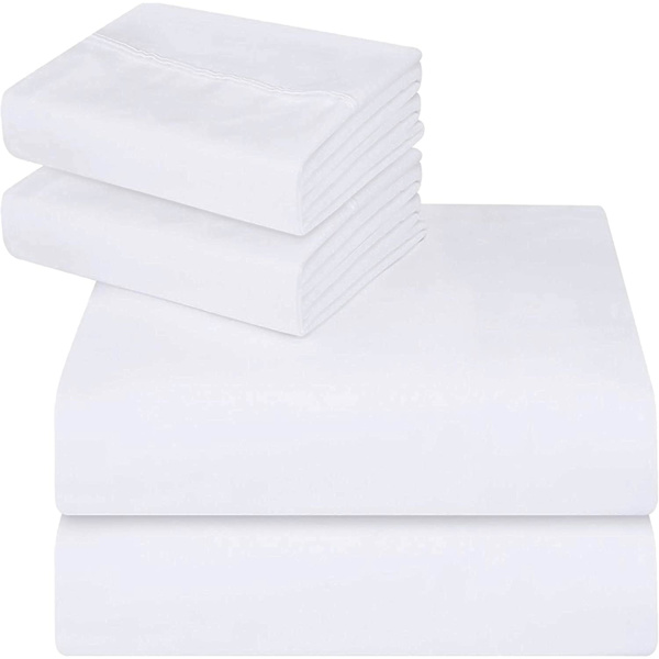 Sengesett 4 deler 150x200 - Børstet mikrofiberpolyester - Tilpasset laken, flatt laken og 2 putevar White