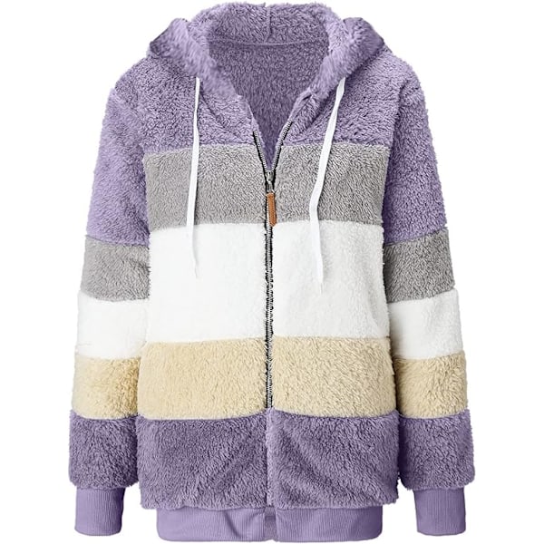 Hettejakke Dame Teddy Fleece Frakk Overgangsjakke med Hette med Lommer Glidelås Høst Vinter Plysj Jakke Fleece Jakke Vinter