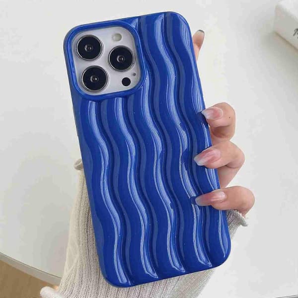 For iPhone 14 Pro Max Lakkert 3D Vannbølge Tekstur Telefondeksel