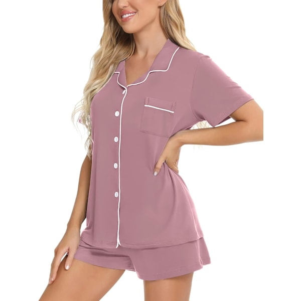 Dame Pyjamas Set Kort Ermet Natttøy Kvinner Knapp Ned Nattøy PJ Set med Lommer M Taro Purple