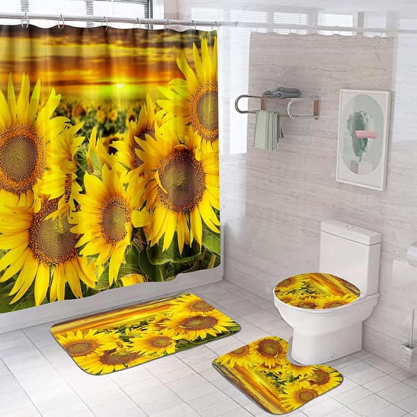 4-delad Solrosduschsätet, Gardin och Matta