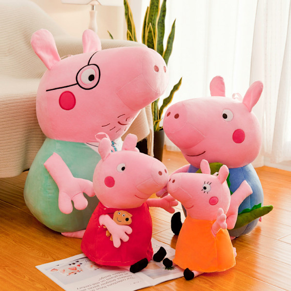 Peppa Gris Familie af fire plystofte legetøjsdukker lyserød gris Peppa dukke børns feriegave dukke 30CM George