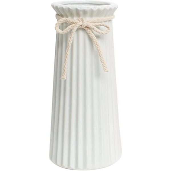 Keramiska Ribbade Vasar för Minimalistisk Modern Heminredning, Dekorativa Blomvaser för Bröllopsmiddagsbord Kontor Sovrum - 7,5 Tum / 20 CM White