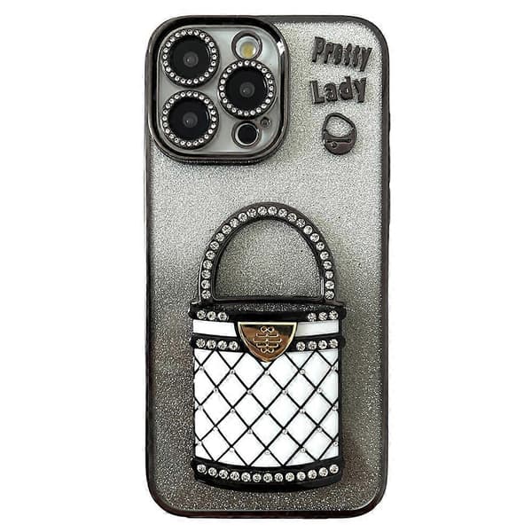 Til iPhone 15 Pro Etui Spejl Støtteben TPU+PC Gradient Glitter Telefon Cover