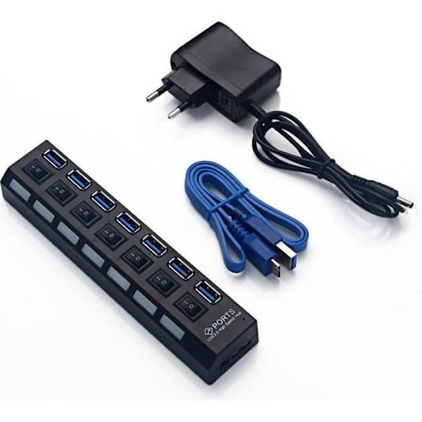 ®RisingFF USB3.0 HUB 7 porter USB v3.0 + 5V/2A Strøm