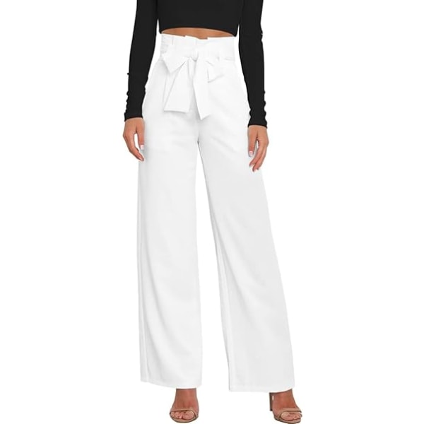 Hvide kvinders højtaljede løse brede benbukser med sløjfe /M white M