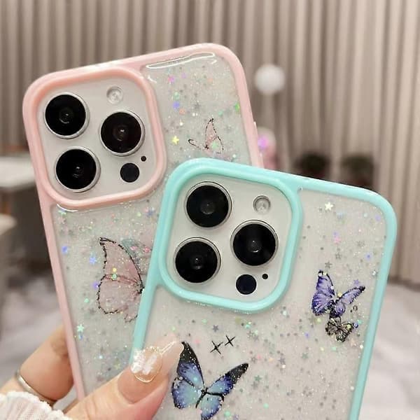 Glitter-perhos TPU-puhelinkotelo iPhone 16:lle