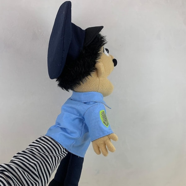 Plysjdukke, morsom dukkeleke med fungerende munn, for barn gutter jenter rollespill Police Guy 50CM