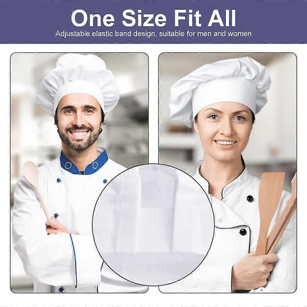 2-pack Vit Kockmössa Vuxen Unisex Kockmössa Justerbar Kockmössa Män Kvinnor Kockmössa med Elastiskt Band