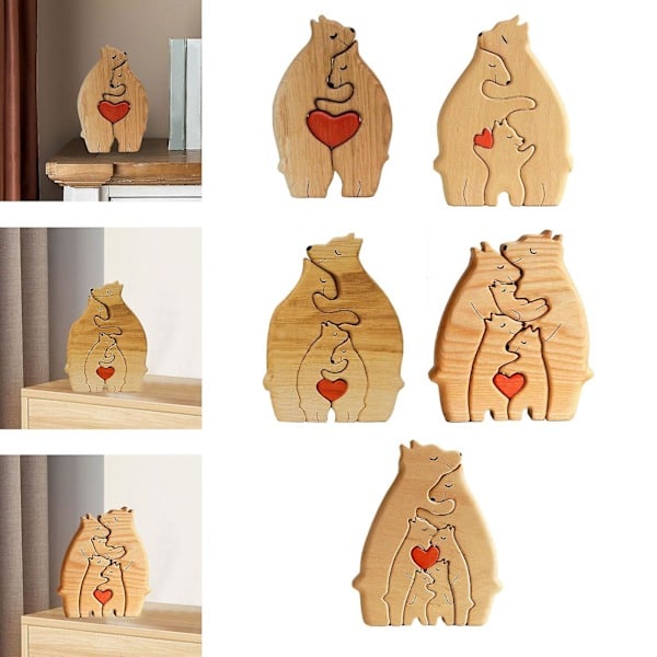 Björnfamilj Träpussel Träskulptur För Familj Julklapp 2 Björnar 2 björnar 15cmx11.3cm 2 bears
