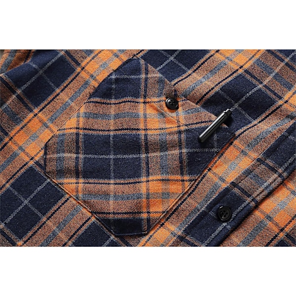 Herreskjorte med rutete mønster, langærmet skjorte med lomme, knappelukning, ternet skjortejakke i flanel, regular fit, 4 årstider, skjortejakke til tømmerhuggere, M-3XL Orange Navy Blue 3XL