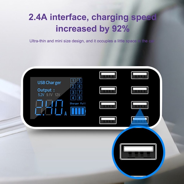 A9S Rask Billader 8 Port Multi USB Telefonlader USB Hub