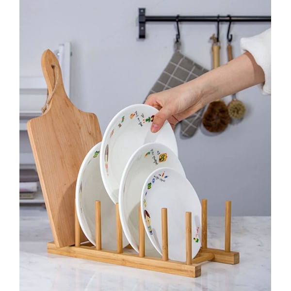 4-pack bambu skåp diskställ-tallriksställ stativ grytlockhållare, köksskåpsorganisatör för skål, kopp, skärbräda och mer, 33 x 12 x 10,5 cm