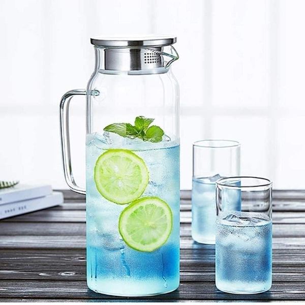 Borosilikatglas Vandkande Saftkande Karaffel med låg Børste til varmt/koldt vand Iste 1500ml