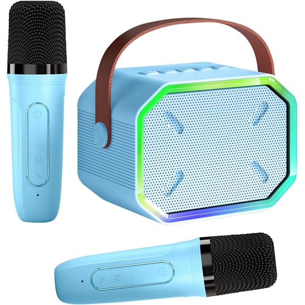 Karaokemaskin för barn och vuxna, Mini bärbar Bluetooth-högtalare med 2 trådlösa mikrofoner, LED-lampor för TV, hemmafest, barnpresent