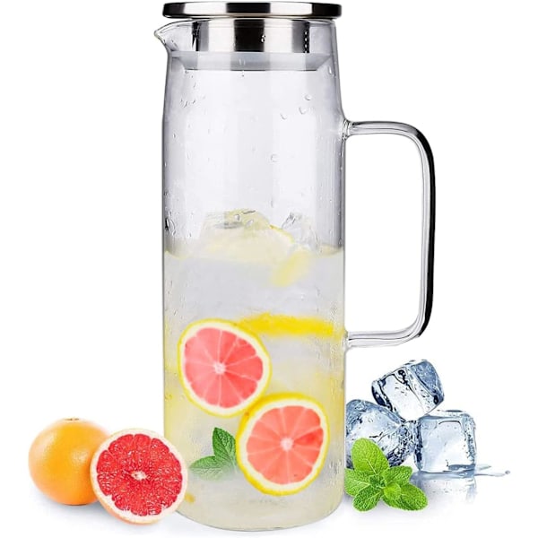 Borosilikatglass Vannkanne Saftkanne Karaffel med Lokk Børste for Varm/Kaldt Vann Iste 1200ml