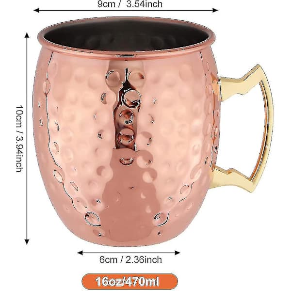 Kopparmugg Set om 4 Kopparmuggar, Kopparmugg för Moscow Mule Cocktail, 47 cl Presentförpackning