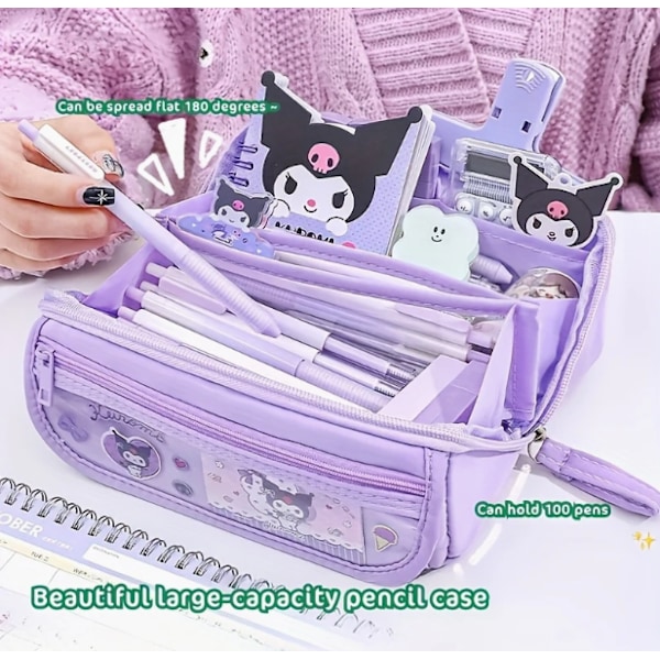 7-osainen paperitarvikesetti, 9-kerroksinen suuri penaali - söpö design, kangasinen opiskelijoiden paperitarvikkeiden säilytyslaukku (sininen penaali + tarrat) Blue Pencil Case + Stickers