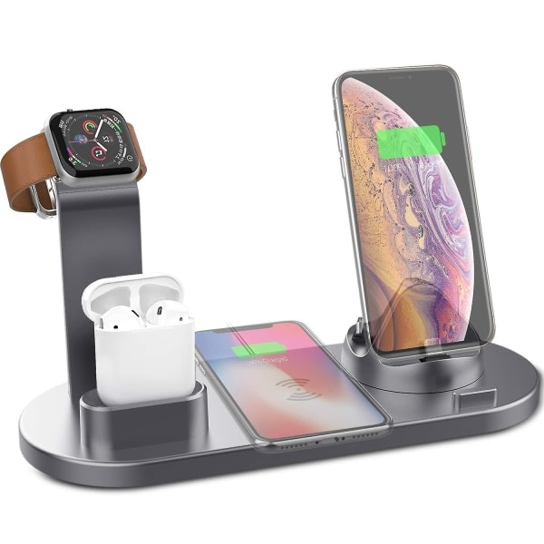 Trådløs Lader 4 i 1 Trådløs Ladestasjon Kompatibel med Apple Watch 5 og Airpods Ladestasjon Rask Trådløs