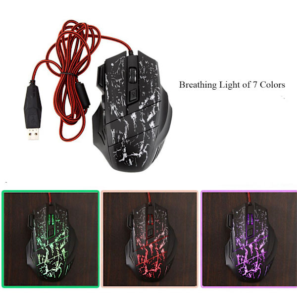 RGB gaming mus / computermus med 7 knapper multicolor