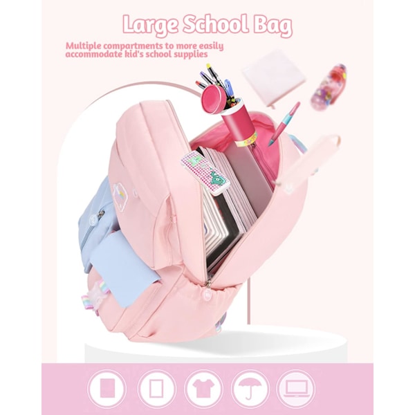 Flickskola Ryggsäck, Barnryggsäck för barn från 6 till 10 år, Flickors Dagis Ryggsäck, Skolryggsäck Rosa Claro