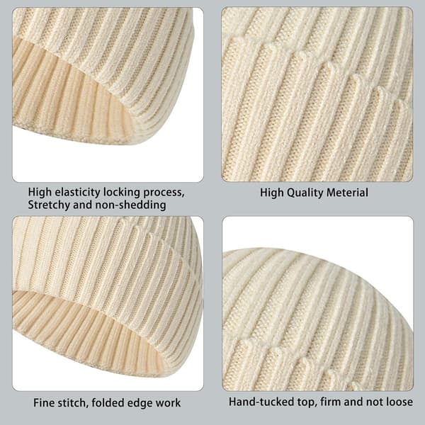 Vintermössa, unisex stretchig mjuk mudd, termisk randig upprullad kant vintermössa, present till familjen Beige One Size