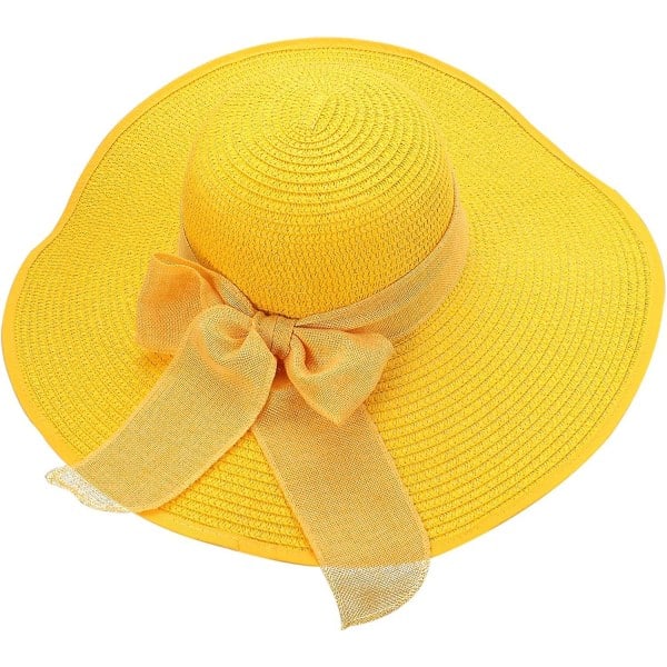 Dam solskydd bred brätte halmhatt hopfällbar floppy hatt sommar UV-skydd strandhatt C1 f gul C1 f gul C1 f yellow