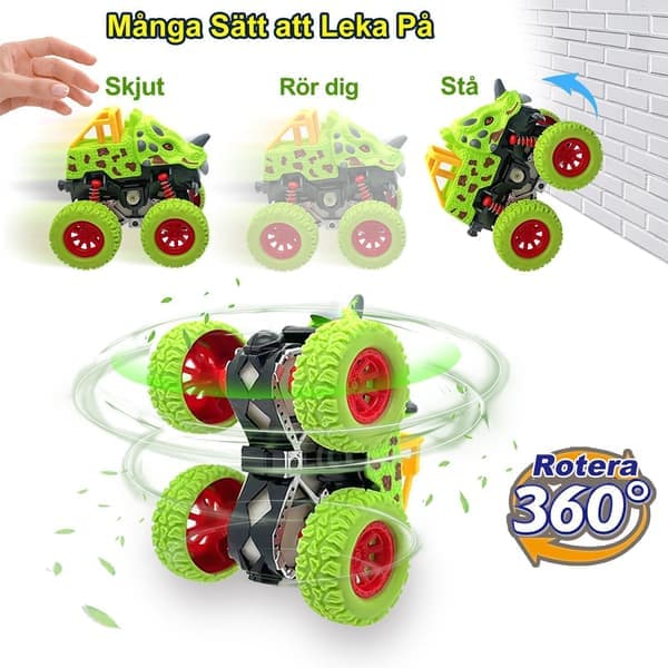 Dinosaurie Monster Truck – 2-pack friktionsfordon med pull-back för pojkar 2-4 år – Present