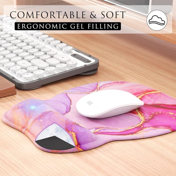 Ergonomisk musematte med håndleddstøtte i minneskum, komfortabel musematte for bærbar PC, smertelindrende håndleddstøtte Pink Marble