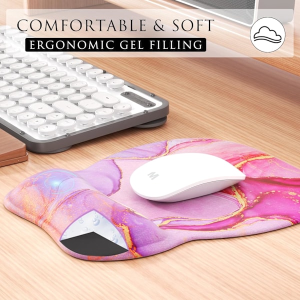 Ergonomisk musmatta med handledsstöd i minnesskum, bekväm datormusmatta för bärbar dator, smärtlindrande handledsstöd Pink Marble