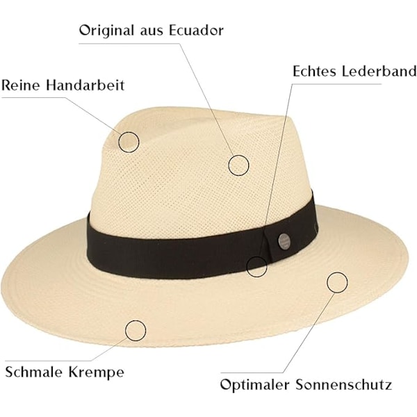 Original Panama Hat Sommer Halm Hat med Læderrem UV Beskyttelse Håndvævet i Ecuador Let og Åndbar Unisex