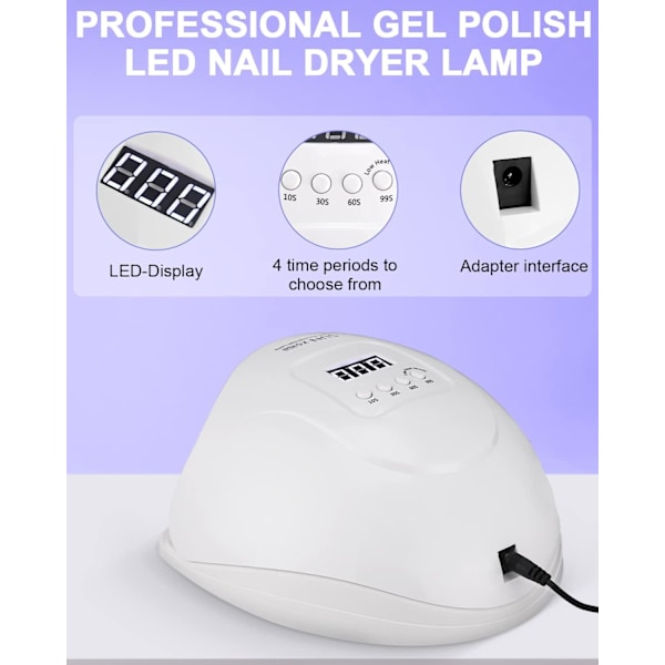 Nageltorklampa, 120 W Nageltork, Professionell Nagellamp, UV LED-lampa, Smart Sensor och LCD-display, för alla gellack, Gelnaglar White