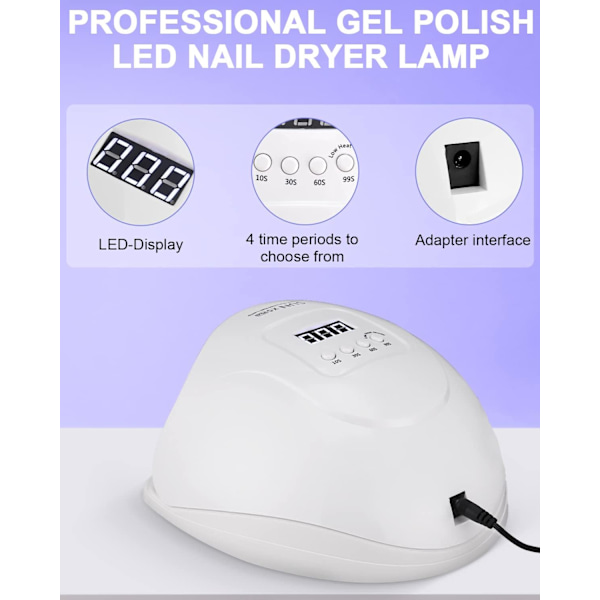 Negle tørkerlampe, 120 W negletørker, Profesjonell negletørkerlampe, UV LED-lampe, Smart sensor og LCD-skjerm, for alle gelneglelakk, gelnegler White
