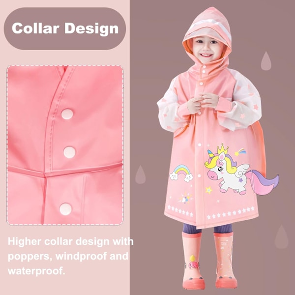 Barnregnrockar Regnponcho Flickor Pojkar Regnjacka Vattentät Poncho Småbarn Cartoon Regnkläder Återanvändbar med Bärbar Väska S-4XL Storlek Pink 2XL / 9-10 Years