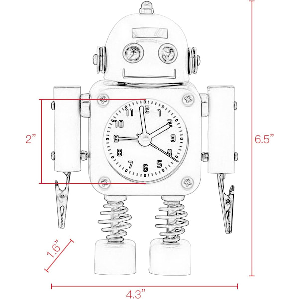Rostfritt metall icke-tickande robotlarmklocka - Larmklocka med blinkande lampor och handklämma Ruby Red