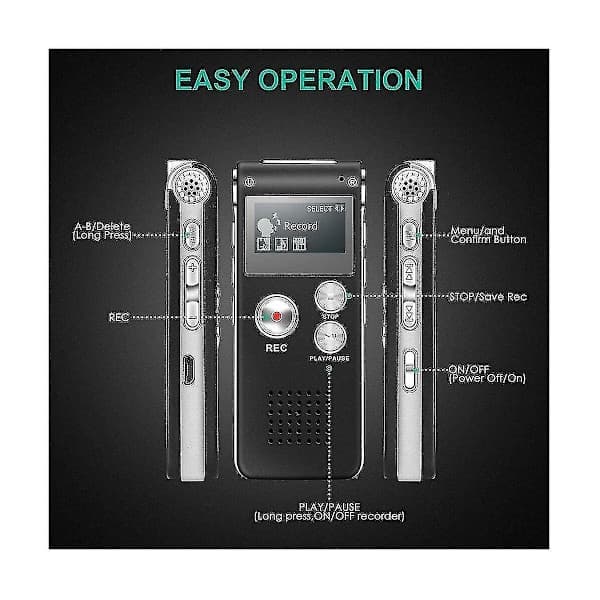 Paranormal Utrustning Digital Evp Röstaktiverad Inspelare Usb Us 8gb (Svart)